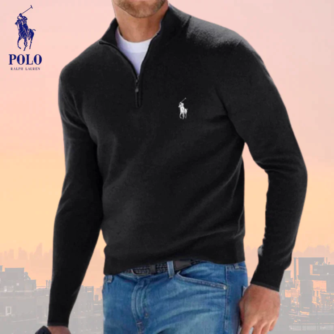 RL - Jersey de lana con cuello cremallera para hombre