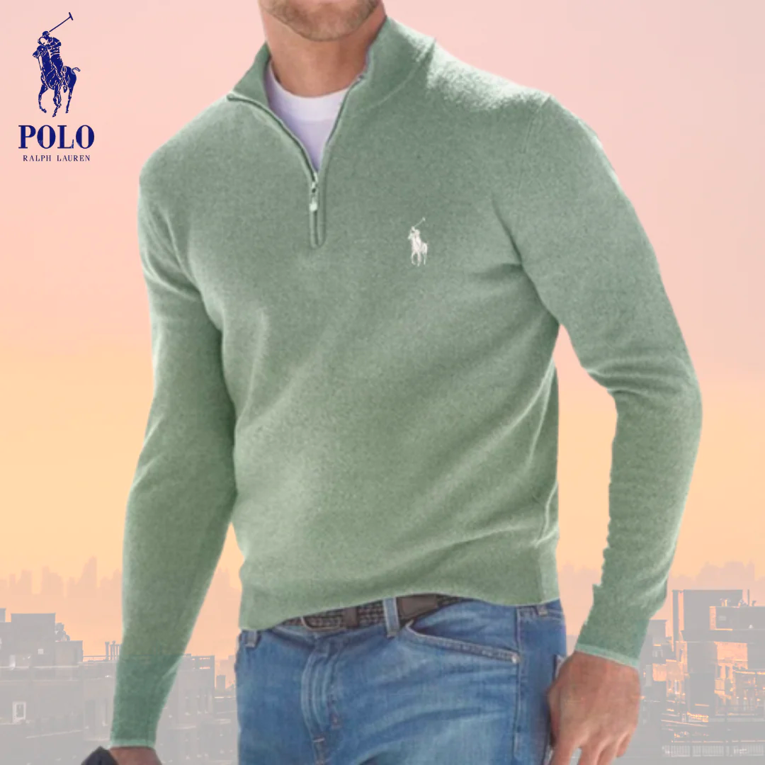 RL - Jersey de lana con cuello cremallera para hombre