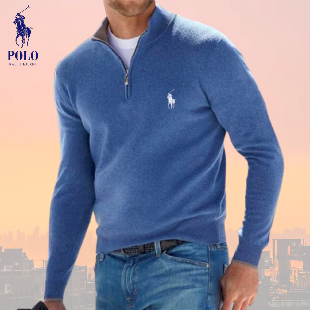 RL - Jersey de lana con cuello cremallera para hombre