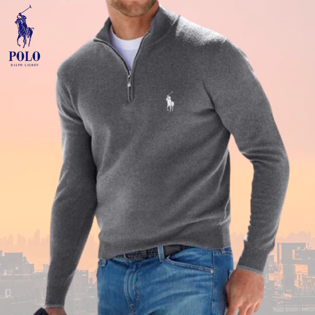 RL - Jersey de lana con cuello cremallera para hombre