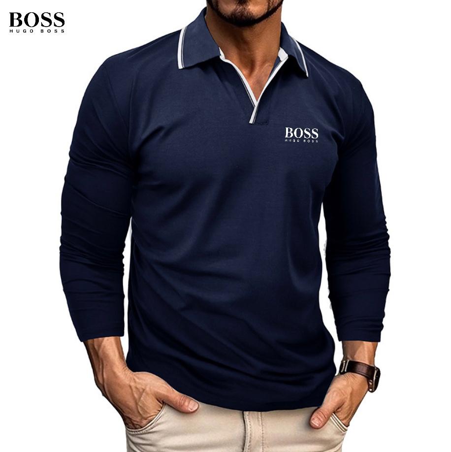 Polo de manga larga con cuello en V para hombre